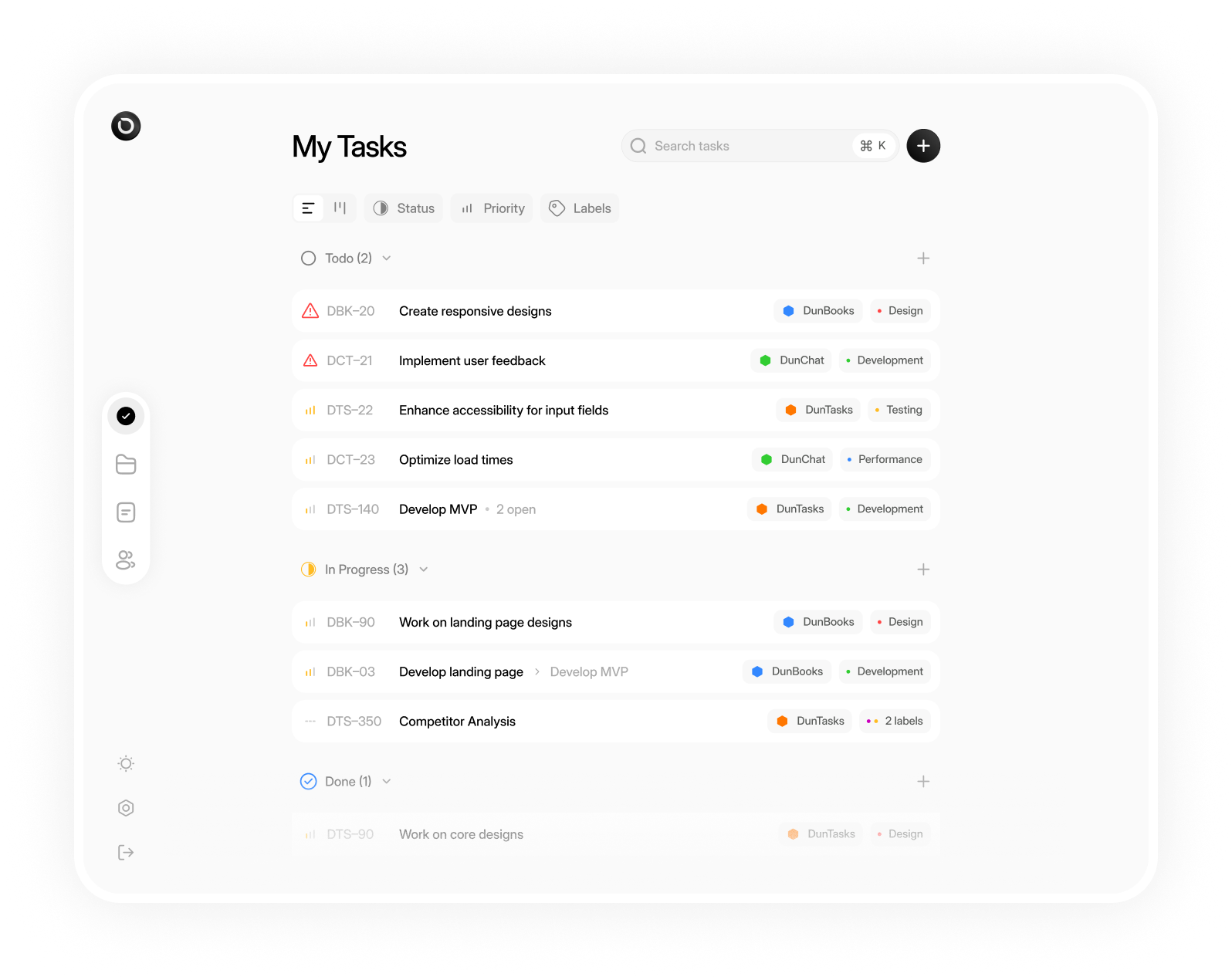 DunTasks Dashboard Screenshot