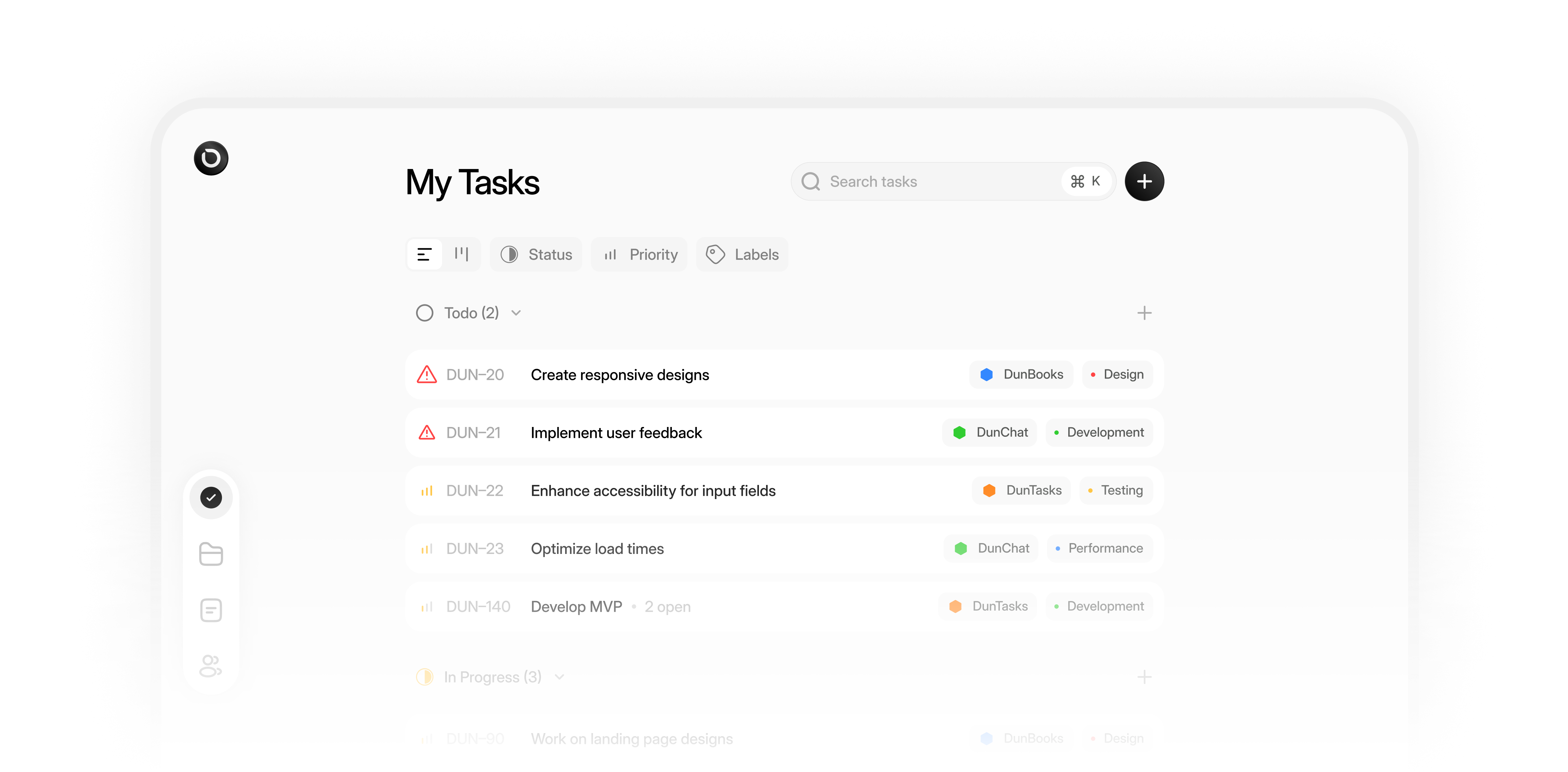 DunTasks Dashboard Screenshot